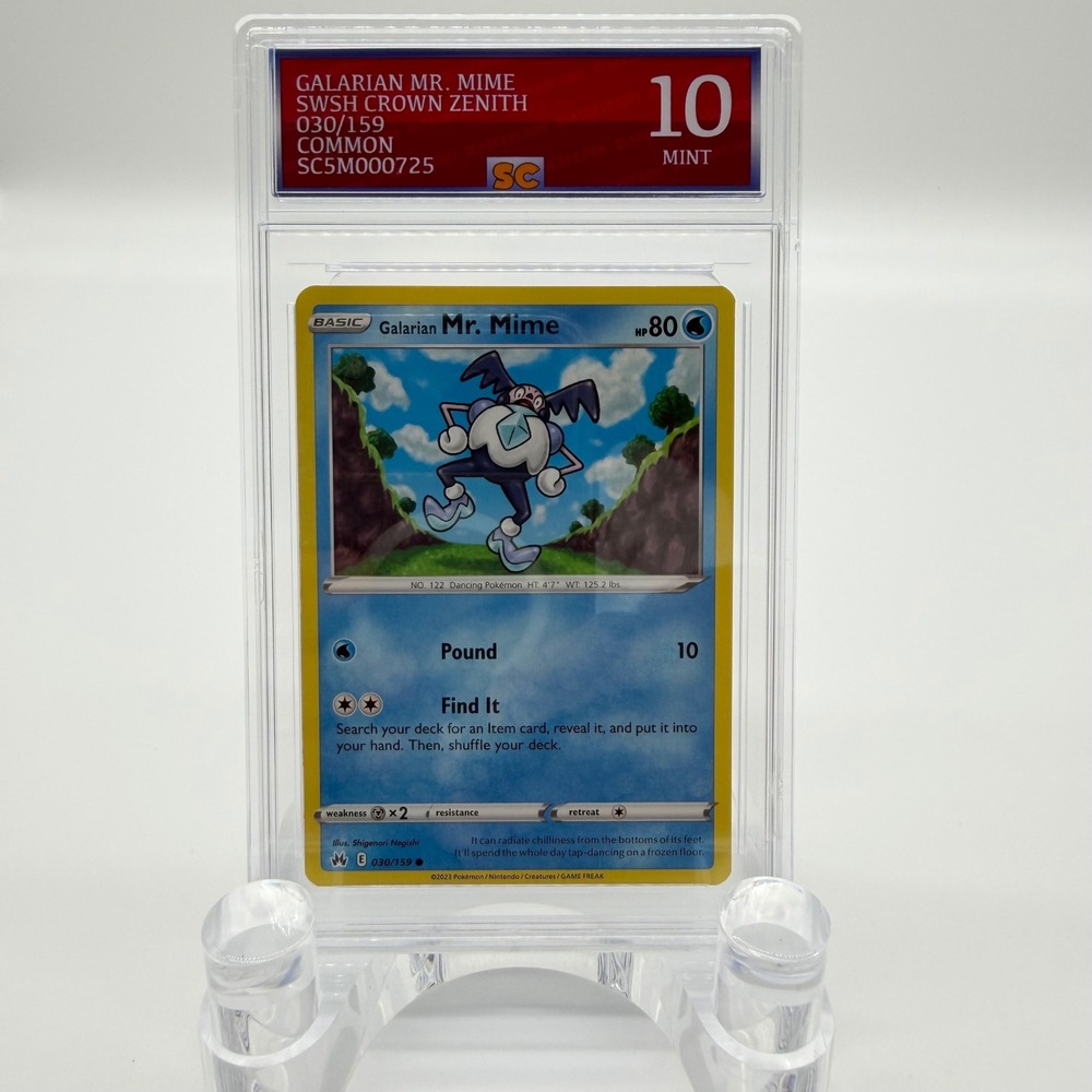 Pokemon Galarian Mr. Mime 030/159 Crown Zenith SlabCave SC 10 Mint Graded Card